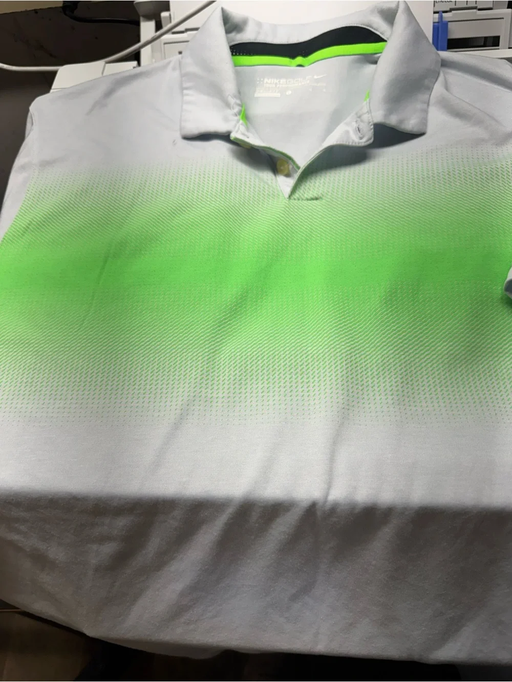 Nike Men's White Polo with Bright Green‎ Chest Stripe